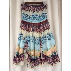 Vintage Bebe Floral Smocked Strapless Mini Dress – Size M‎